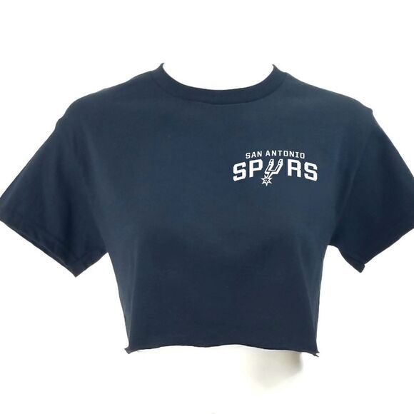 SAN ANTONIO SPURS Classic Retro Logo NBA Black Cropped Crop Top Basketball Tee - Picture 1 of 5